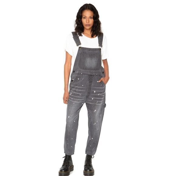 Free People X Sandrine Rose Grey Denim Distressed Overalls - NWT - Picture 1 of 9
